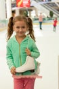 Little Russian Girl With Skates On Ice Rink Royalty Free Stock Photo