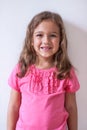 Little Russian Six-Year Girl In Pink T-Shirt On White Background Royalty Free Stock Photo