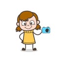 Little Salesgirl Showing Camera - Cute Cartoon Girl Illustration Royalty Free Stock Photo