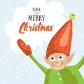 Little Santa helper wish you a Merry Christmas. Vector illustrated greeting card. Royalty Free Stock Photo