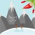 Little Santa helpers wish you a Merry Christmas. Vector illustrated greeting card.