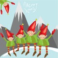 Little Santa helpers wish you a Merry Christmas. Vector illustrated greeting card. Royalty Free Stock Photo