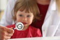 Little scared child at doctor reception make insulin shot Royalty Free Stock Photo