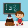 Little school boys with chalkboard Royalty Free Stock Photo