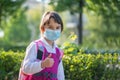 Little school girl going back to school after pandemic outbreak wearing an face mask Royalty Free Stock Photo