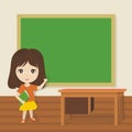 Little School girl Showing Empty Blackboard