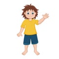 Little schoolboy boy in t shirt and shorts vector illustration