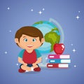 Little schoolboy with world planet