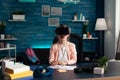 Little schoolchild wearing virtual reality headset enjoying playing with vr glasses Royalty Free Stock Photo