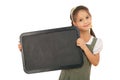 Little schoolgirl with empty chalkboard, horizonta