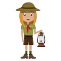 Little scout character with lantern icon