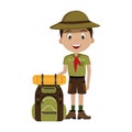 Little scout character with travel bag icon