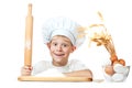 Little scullion is kneading dough Royalty Free Stock Photo