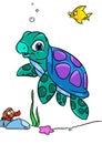 Little sea turtle swims ocean illustration character