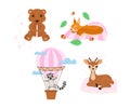 Set of cute animals for baby girls. Bear, lemur, squirrel, deer