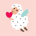 Little Sheep Cupid Holding Heart Shape as Valentine Day Celebration Vector Illustration Royalty Free Stock Photo