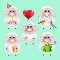 Little sheep set on mint background Royalty Free Stock Photo