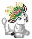 little sheep wearing a wreath of flowers Royalty Free Stock Photo