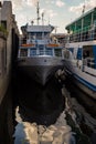 Little ship parking at the river Dnieper