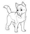 Little Siberian Husky Dog Cartoon Animal Illustration BW