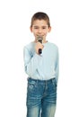 Little singer boy with microphone