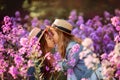 Little sisters outdoor portrait in a pink meadow