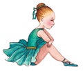 Little sitting ballerina in blue dress.