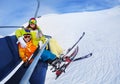 Little skier boy with mother lift on mountain Royalty Free Stock Photo