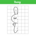 Little sleeping bunny. Copy the picture. Vector coloring book for educational game. Thick contour suitable for children. Simple