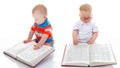 Little smart boy reads a big book. Royalty Free Stock Photo