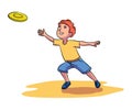 Little smiling boy child throwing plastic plate