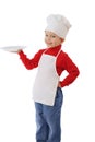 Little smiling cooker with empty dish Royalty Free Stock Photo