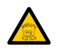 Little smiling yellow and black microbe in traffic sign on white background - vector Royalty Free Stock Photo