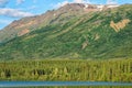 A little snow on the mountaintops at Kiniskan Lake Provincial Park in British Columbia, Canada Royalty Free Stock Photo