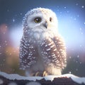 Little snow owl in snowy winter day. Generative ai Royalty Free Stock Photo
