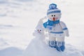 Little snowmen in the snow. Royalty Free Stock Photo