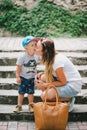 Little son kissing his mother Royalty Free Stock Photo