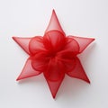Little Star: Red Star Shaped Mesh Ribbon On White Background