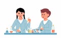 Little Students Doing Chemical Experiment. Chemistry laboratory. Little boy and girl scientist in classroom