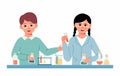 Little Students Doing Chemical Experiment. Chemistry laboratory. Little boy and girl scientist in classroom