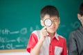 Little students take a Magnifying glassÃ¯Â»Â¿ study science in classroom