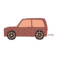 Little suv car in doodle style. Cute children automobile transportation