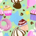 Little sweet delicious Buttercream cupcakes sprinkle and chocolate element set watercolor gouache doodle art hand drawn