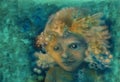 Little sweet fairy child portrait, closeup detail on abstract background