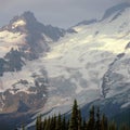 Little Tahoma Peak in sunrise haze from Sourdough Ridge, Mt. Rainier National Park, Washington