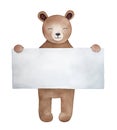 Little teddy bear character with big square shaped paper note Royalty Free Stock Photo