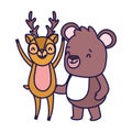 Little teddy bear and deer cartoon character on white background