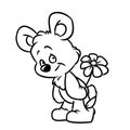 Little teddy bear flower gift illustration cartoon contour line