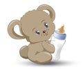 Little teddy bear with milk small bottle Royalty Free Stock Photo