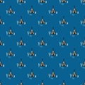 Little teepee ornament seamless pattern. Wigwam elements on bright blue background. Tribe style